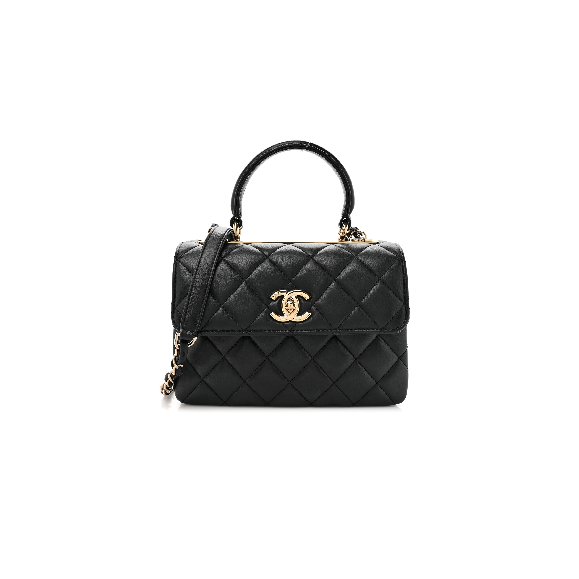 Ch*el master lambskin quilted mini trendy cc dual handle flap bag black (20*14*6cm)